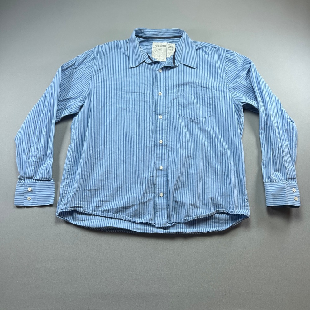 Aeropostale Authentic Fit Shirt Mens 2XL Blue Striped Long Sleeve Button Up